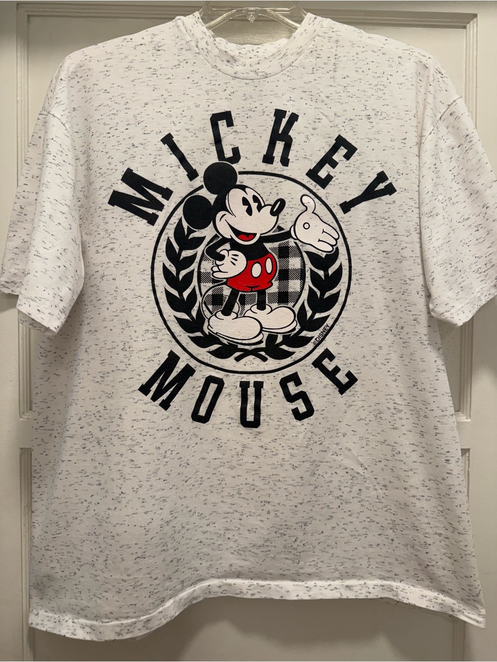 XL Vintage Mickey Mouse White Speckled Graphic With Crest Tee By Cotton Exchange